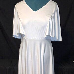 Elegant Chiffon V Neck Flattering Dress White Bridal Shower Dress XL